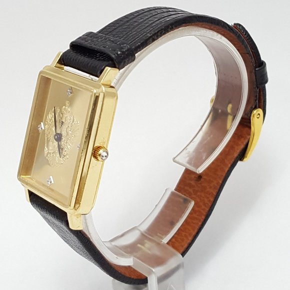 18kt Yellow Gold Franklin Mint Royal Crest Tank Leather Band Men's Watch 24mm - Picture 4 of 11